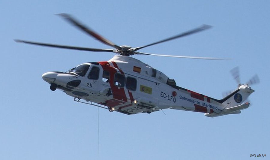 Helicopter AgustaWestland AW139 Serial 31298 Register EC-LFQ used by Salvamento Maritimo SASEMAR (Maritime Safety Agency). Built 2010. Aircraft history and location