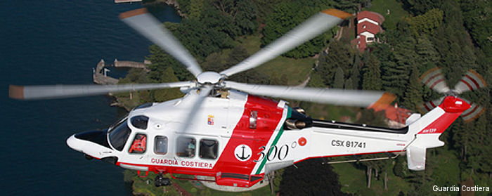 Helicopter AgustaWestland AW139 Serial 31293 Register MM81741 used by Guardia Costiera (Italian Coast Guard). Built 2010. Aircraft history and location