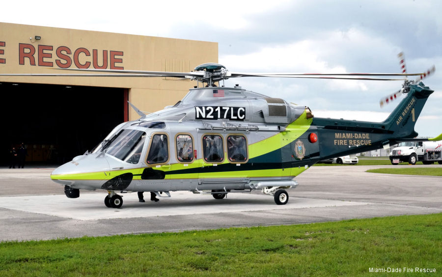 Helicopter AgustaWestland AW139 Serial 41567 Register N911AR N217LC N230LC used by MDFR (Miami-Dade Fire Rescue Department) ,University of Florida Health ,AgustaWestland Philadelphia (AgustaWestland USA). Built 2020. Aircraft history and location