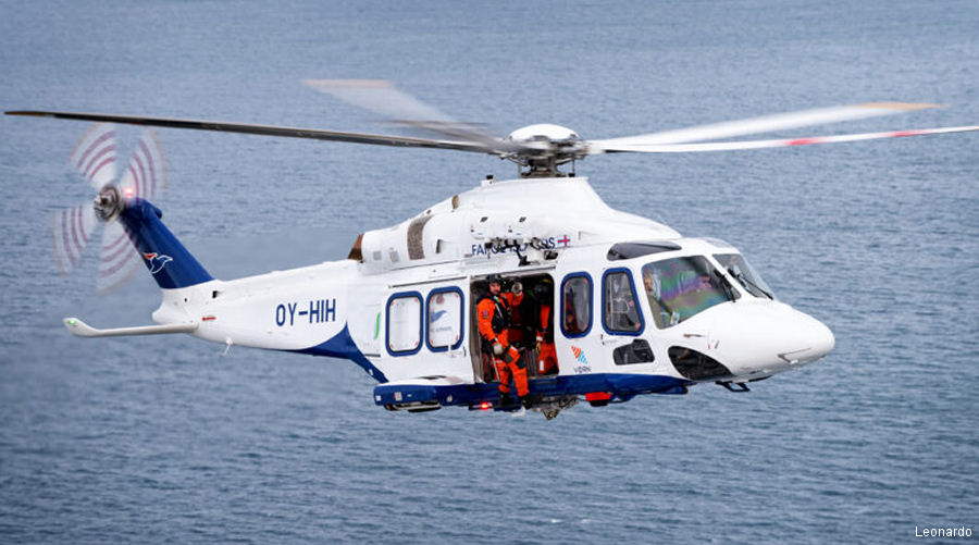 Helicopter AgustaWestland AW139 Serial 31718 Register OY-HIH used by Atlantic Airways. Built 2015. Aircraft history and location