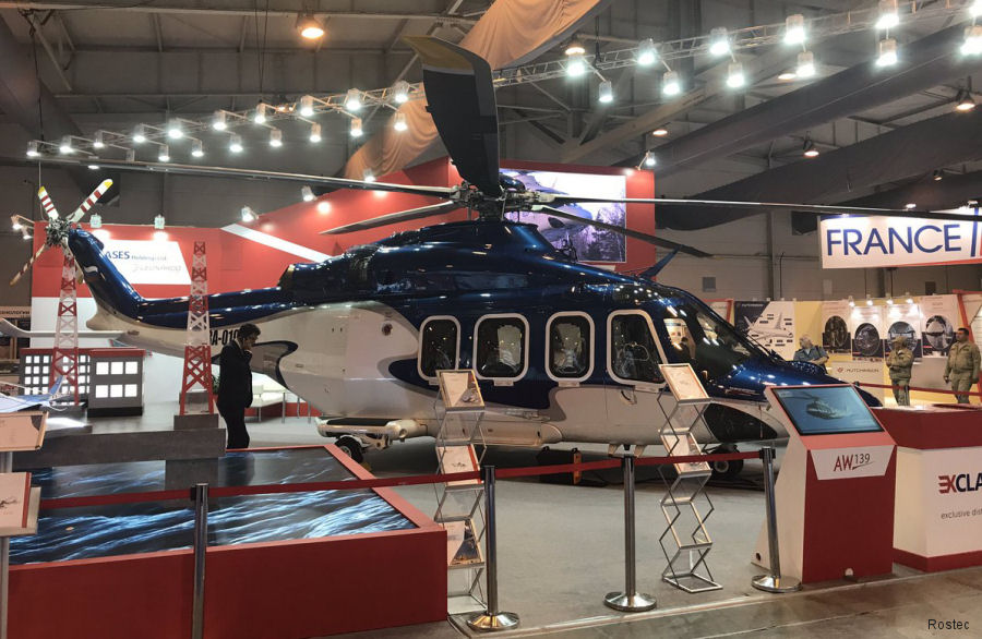Helicopter AgustaWestland AW139 Serial 60001 Register RA-01996 601 used by Russian Helicopters. Built 2012. Aircraft history and location