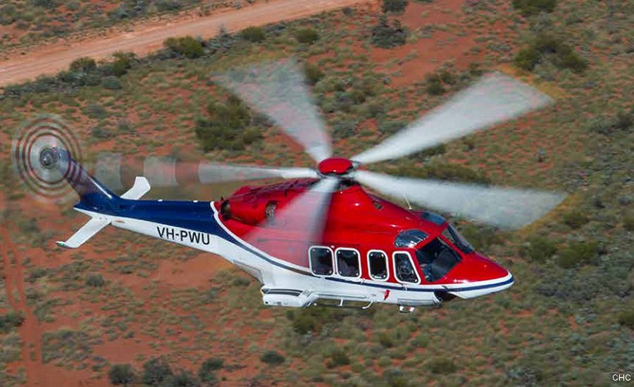 Helicopter AgustaWestland AW139 Serial 31485 Register XA-VFH PR-CGJ VH-PWU 9M-AIR used by Transportes Aereos Pegaso ,CHC do Brasil BHS (BHS Taxi Aereo) ,Lloyd Helicopters ,Awan Inspirasi Sdn Bhd AISB. Aircraft history and location