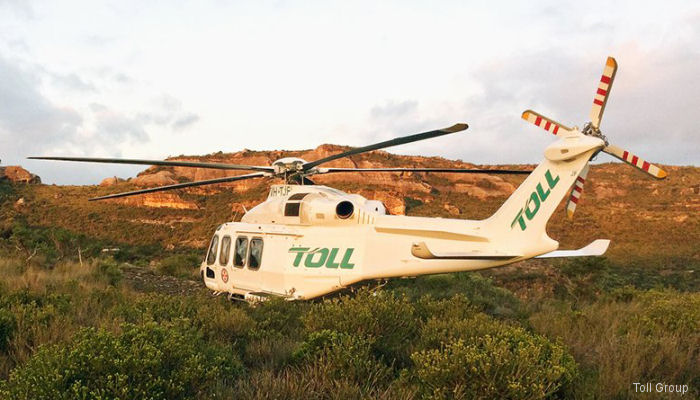 Helicopter AgustaWestland AW139 Serial 31710 Register VH-TJF used by Australia Air Ambulances ,Toll Group ,Helicorp Pty Ltd. Built 2015. Aircraft history and location