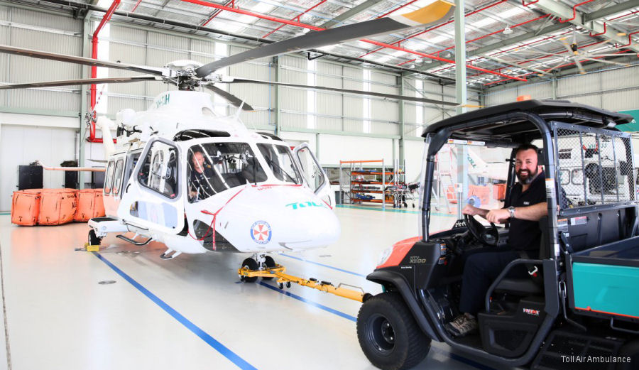 Helicopter AgustaWestland AW139 Serial 31721 Register VH-TJH used by Australia Air Ambulances ,Toll Group ,Helicorp Pty Ltd. Built 2016. Aircraft history and location