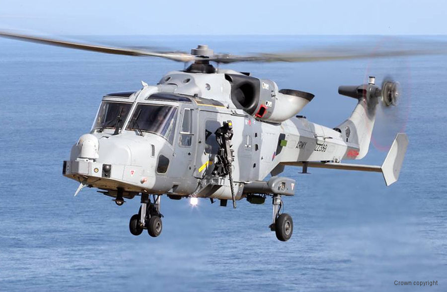 Helicopter AgustaWestland AW159 Wildcat AH1 Serial 487 Register ZZ389 used by Royal Marines RM ,Army Air Corps AAC (British Army). Aircraft history and location