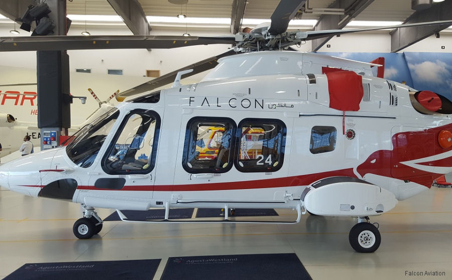 Helicopter AgustaWestland AW169 Serial 69024 Register A6-FHG used by Falcon Aviation Services FAS. Built 2016. Aircraft history and location
