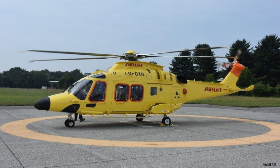 Helicopter AgustaWestland AW169 Serial 69026 Register LN-OXH used by Airlift AS. Built 2017. Aircraft history and location