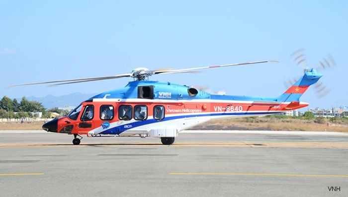 Helicopter AgustaWestland AW189 Serial 49033 Register VN-8640 I-RAIW used by Vietnam Helicopter Company VNH ,AgustaWestland Italy. Built 2015. Aircraft history and location