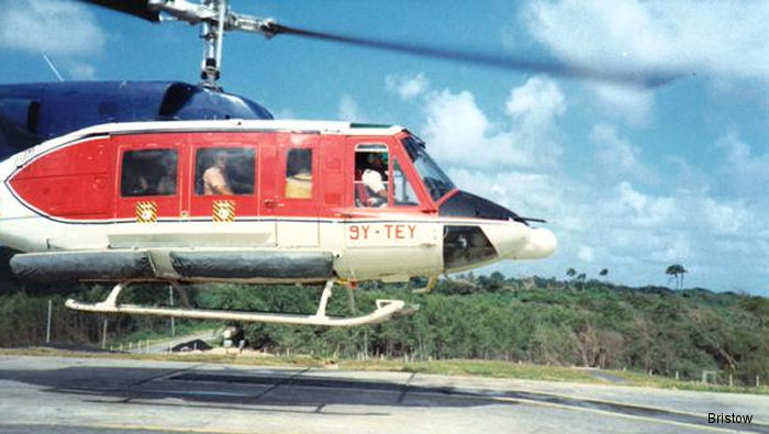 Helicopter Bell 212 Serial 30640 Register VH-UEC C-GAZF HK-4518X 9Y-TEY VR-BFE N18091 used by EPS helicopter services ,Eagle Copters ,Bristow Caribbean ,Bristow Bermuda. Built 1974. Aircraft history and location
