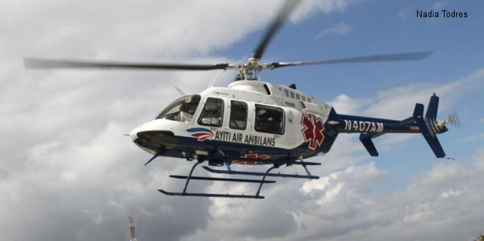Helicopter Bell 407 Serial 53309 Register N407AM used by Native Air ,Ayiti Air Anbilans (Haiti Air Ambulance) ,Air Methods ,AirMed (University of Utah). Built 1998. Aircraft history and location
