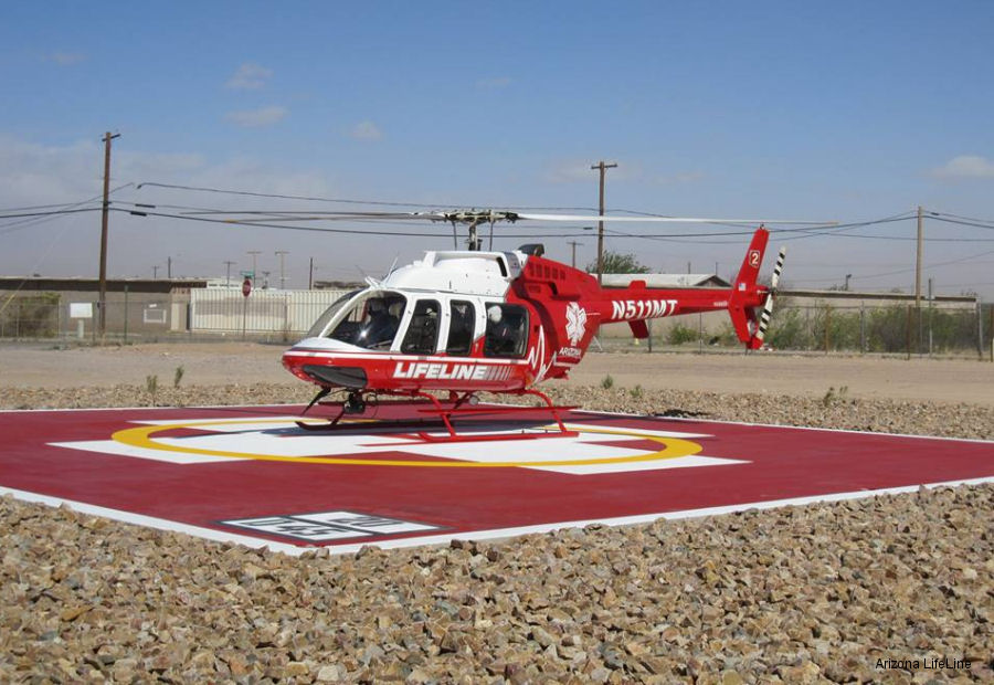 Helicopter Bell 407 Serial 53563 Register N511MT used by Arizona LifeLine ,Med Trans Corp. Built 2003. Aircraft history and location