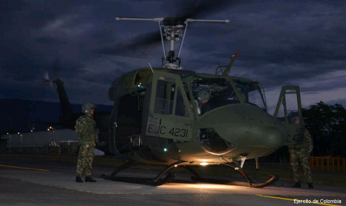 Helicopter Bell CH-135 Twin Huey Serial 32043 Register EJC-4231 EJC-231 135143 used by Aviacion del Ejercito de Colombia (Colombian Army Aviation) ,Canadian Armed Forces. Aircraft history and location