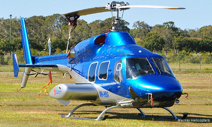Helicopter Bell 222UT Serial 47505 Register VH-HBA N911EC N12GH UAQ-1 A6-SRM used by Mackay Helicopters ,Omniflight ,United Arab Emirates Air Force UAEAF. Built 1983. Aircraft history and location