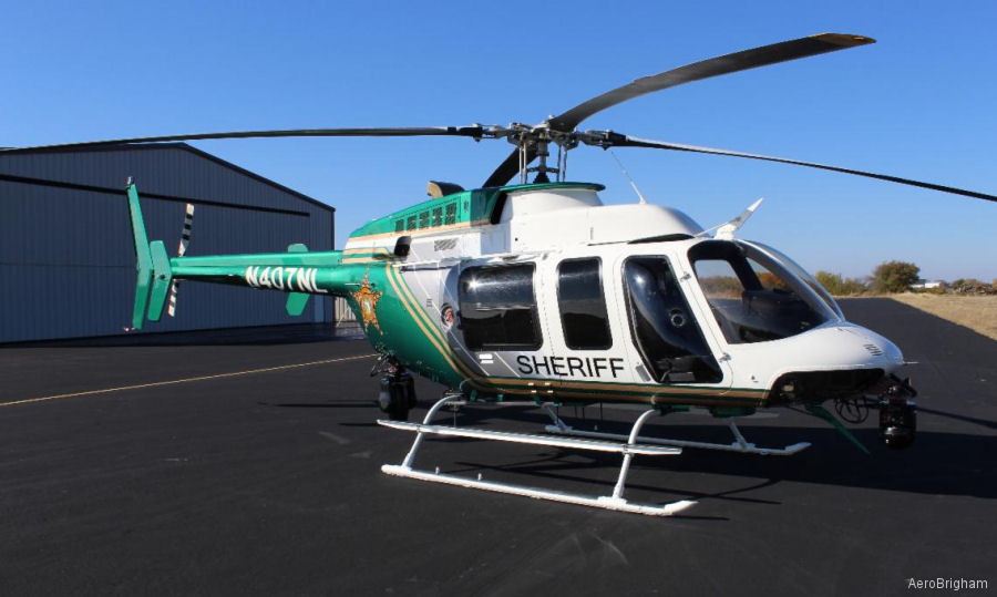 Helicopter Bell 407 Serial 53913 Register N407NL N2432G N455FF C-FXSI used by OCSO (Orange County Sheriff's Office) ,AeroBrigham ,US Department of Justice ,Aircraft Associates, Inc. ,Bell Helicopter ,Bell Helicopter Canada. Built 2009. Aircraft history and location
