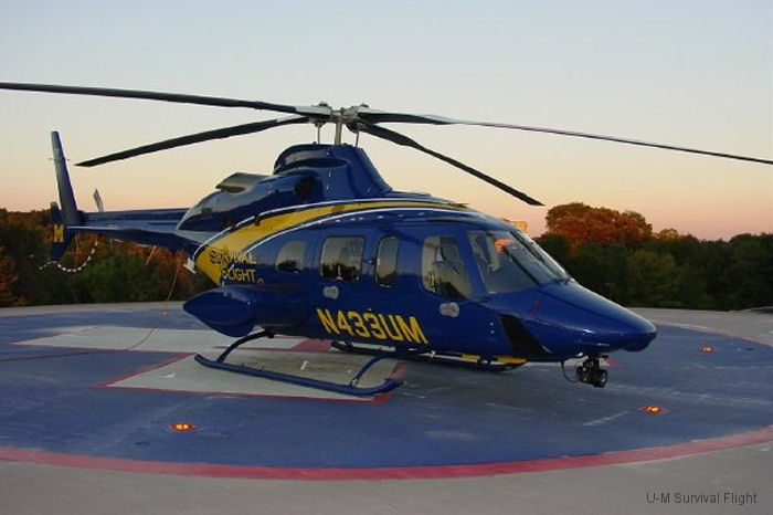 Helicopter Bell 430 Serial 49047 Register MOH-2 N433UM used by Kuwait Ministry of Health ,University of Michigan. Built 1998. Aircraft history and location