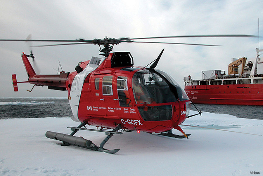 Helicopter MBB Bo105CBS-2 Serial S-730 Register C-GCFX used by Canadian Coast Guard. Built 1985. Aircraft history and location