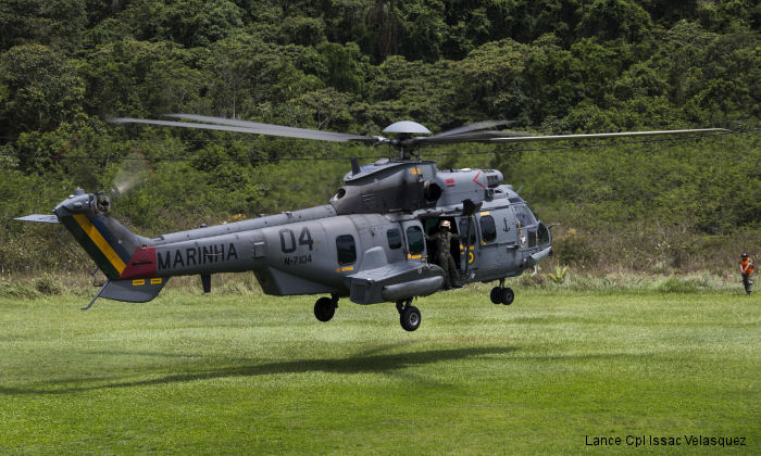 Helicopter Eurocopter EC725 Caracal Serial  Register N-7104 used by Força Aeronaval da Marinha do Brasil (Brazilian Navy). Aircraft history and location