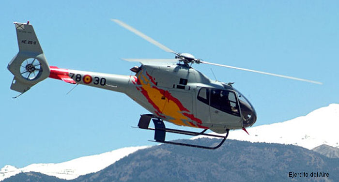 Helicopter Eurocopter EC120B Serial 1212 Register HE.25-11 used by Ejercito del Aire EdA (Spanish Air Force). Aircraft history and location