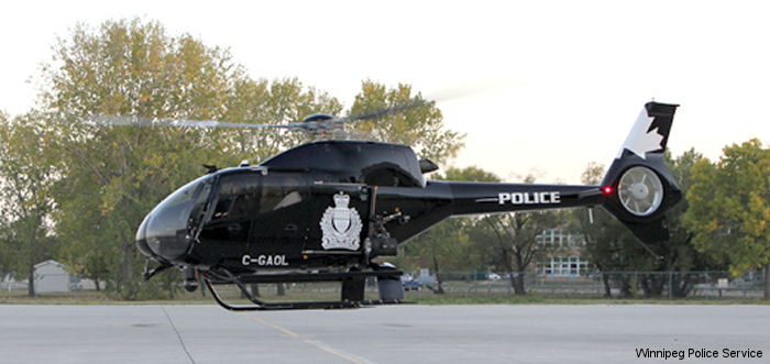Helicopter Eurocopter EC120B Serial 1608 Register C-GAOL used by Canadian Police ,Eurocopter Canada. Built 2010. Aircraft history and location