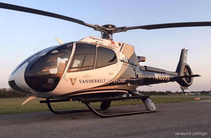 Helicopter Airbus H130 Serial 7996 Register N106VU N183AH used by Vanderbilt LifeFlight ,Airbus Helicopters Inc (Airbus Helicopters USA). Built 2014. Aircraft history and location