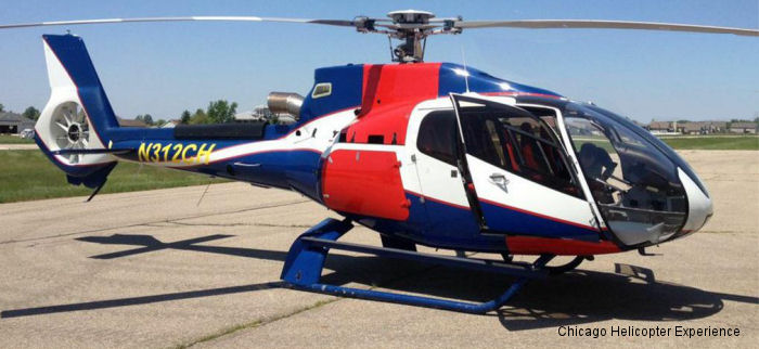 Helicopter Eurocopter EC130B4 Serial 4968 Register N312CH C-FXSH used by Chicago Helicopter Experience CHE ,Eurocopter Canada. Built 2010. Aircraft history and location