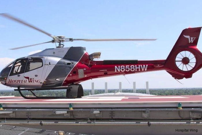 Helicopter Eurocopter EC130B4 Serial 7404 Register N858HW used by Hospital Wing. Aircraft history and location