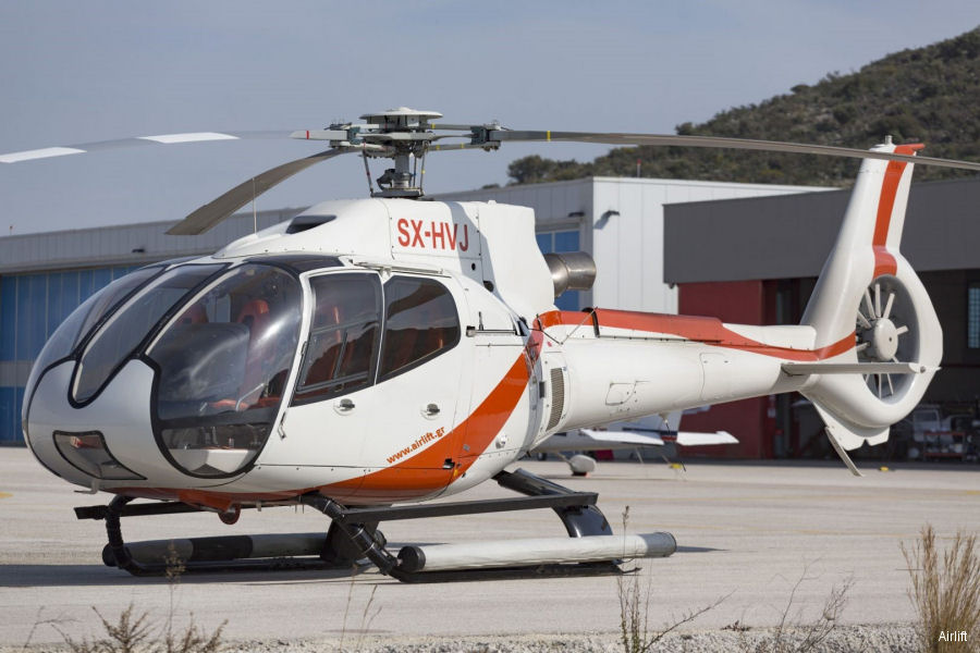 Helicopter Eurocopter EC130B4 Serial 4861 Register SX-HVJ used by Airlift SA. Aircraft history and location