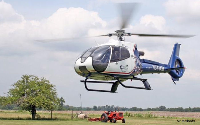 Helicopter Eurocopter EC130B4 Serial 7232 Register N341AM used by Air Methods. Aircraft history and location