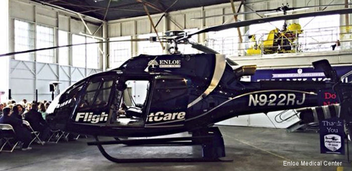 Helicopter Eurocopter EC130T2 Serial 7628 Register N922RJ N912AE used by Enloe Flight Care ,American Eurocopter (Eurocopter USA). Built 2013. Aircraft history and location