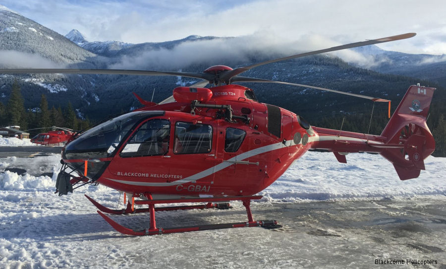Helicopter Airbus EC135T2+ Serial 1154 Register C-GBAI D-HCBH used by Blackcomb Helicopters ,Airbus Helicopters Canada ,Eurocopter Deutschland GmbH (Eurocopter Germany). Built 2014. Aircraft history and location