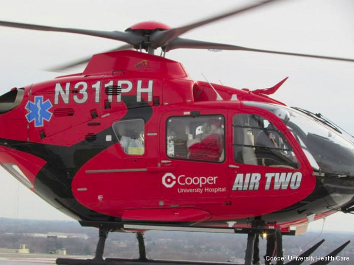Helicopter Eurocopter EC135P2 Serial 0413 Register N311PH used by Cooper University Health Care ,PHI Air Medical. Built 2005. Aircraft history and location