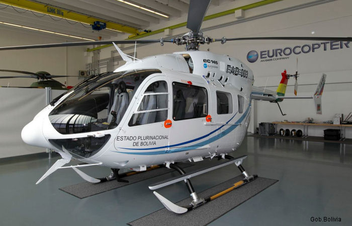 Helicopter Eurocopter EC145 Serial 9517 Register FAB-003 used by Fuerza Aerea Boliviana (Bolivian Air Force). Built 2012. Aircraft history and location