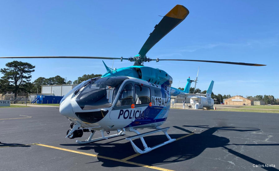 Helicopter Airbus H145 Serial 9859 Register LQ-JVJ N119AH used by Policias Provinciales (Argentine Provinces Police Units) ,Metro Aviation ,Airbus Helicopters Inc (Airbus Helicopters USA). Built 2020. Aircraft history and location