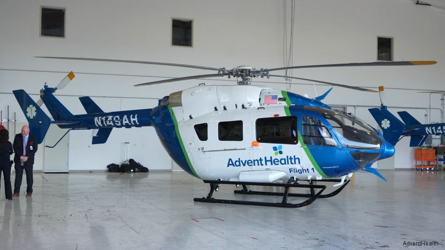 Helicopter Airbus H145 Serial 9868 Register N149AH used by Florida Hospital / AdventHealth (Florida Hospital Memorial Medical Center) ,Metro Aviation ,Airbus Helicopters Inc (Airbus Helicopters USA). Built 2021. Aircraft history and location