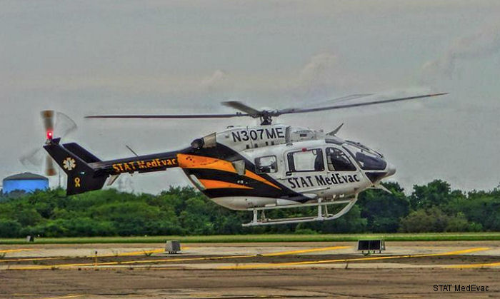 Helicopter Eurocopter EC145 Serial 9100 Register N307ME used by STAT MedEvac. Built 2006. Aircraft history and location
