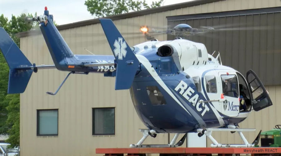 Helicopter Eurocopter EC145 Serial 9141 Register N987RH N197LL N562LF used by Mercyhealth REACT ,Air Methods ,Indiana University Health ,Tulsa Life Flight ,MidAtlantic MedEvac. Built 2007. Aircraft history and location