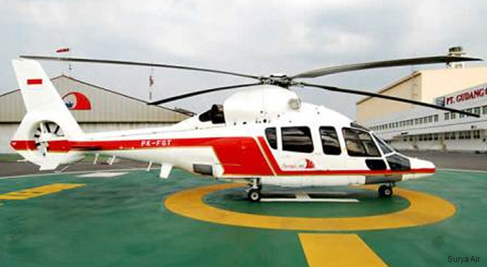 Helicopter Eurocopter EC155B1 Serial 6925 Register PK-FGT used by Surya Air. Aircraft history and location