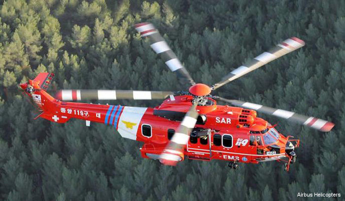 Helicopter Eurocopter EC225LP Serial 2702 Register HL9472 used by South Korea Fire Fighting Departments National 119 Rescue Headquarters. Built 2008. Aircraft history and location