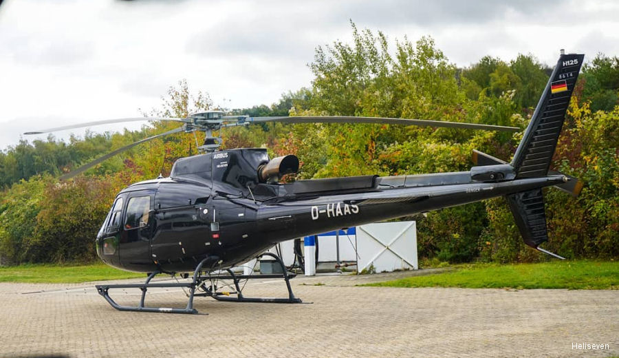 Helicopter Airbus H125 Serial 8614 Register D-HAAS used by Heliseven GmbH. Aircraft history and location
