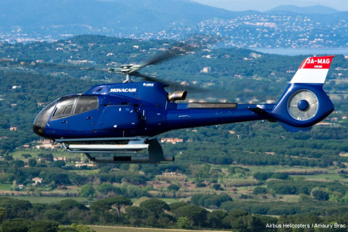 Helicopter Airbus H130 Serial 8177 Register F-HMMC 3A-MAG F-HJAG used by Skycam Hélicoptères ,Monacair. Built 2015. Aircraft history and location
