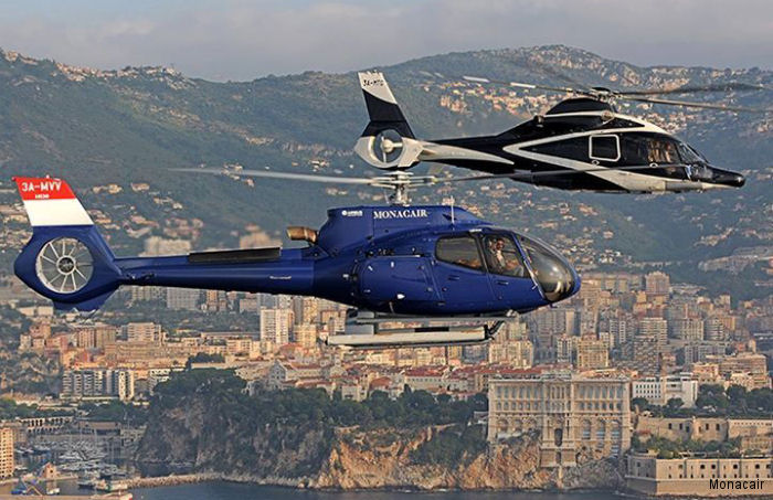Helicopter Airbus H130 Serial 8222 Register 3A-MVV used by Monacair. Aircraft history and location