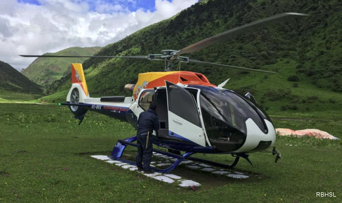 Helicopter Airbus H130 Serial 8232 Register A5-BHS 9V-HBX used by Royal Bhutan Helicopter Services Ltd RBHS ,Airbus Helicopters Southeast Asia AHSA. Built 2016. Aircraft history and location