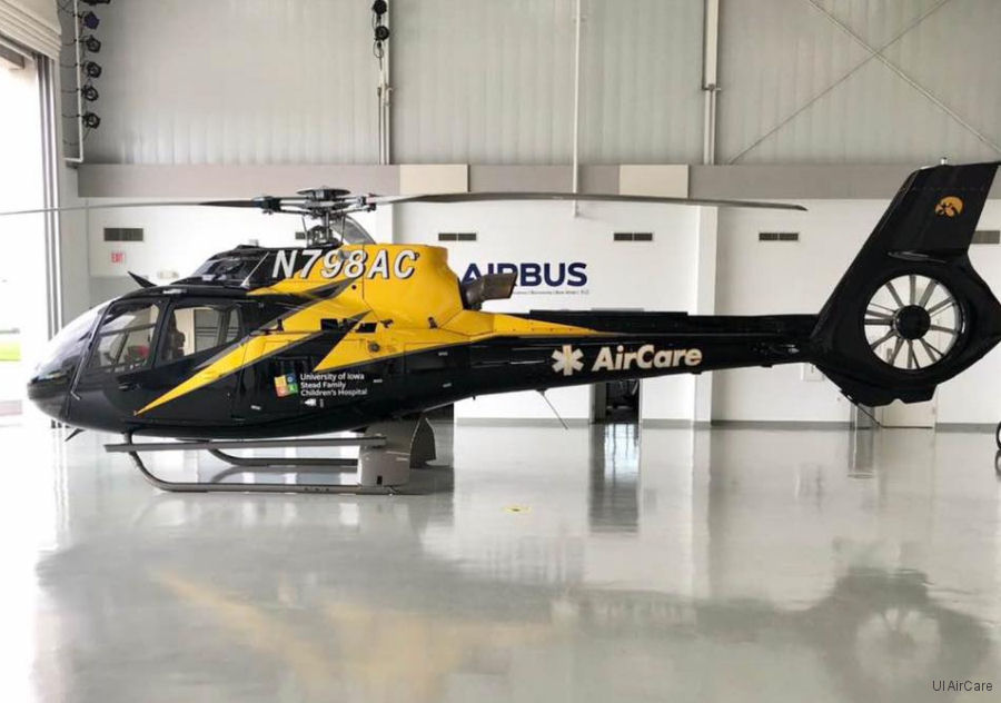 Helicopter Airbus H130 Serial 8088 Register N798AC N130WF used by UI AirCare ,Air Methods ,Wake Forest Baptist Health ,Airbus Helicopters Inc (Airbus Helicopters USA). Built 2015. Aircraft history and location