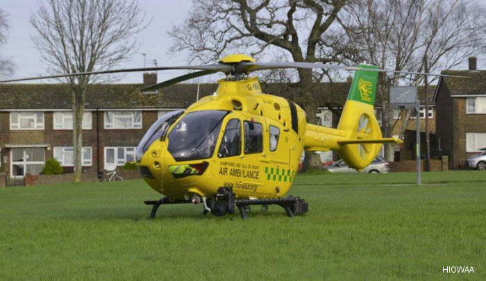 Helicopter Airbus H135 / EC135T3 Serial 1190 Register G-HIOW used by Babcock International Babcock ,UK Air Ambulances HIOWAA (Hampshire and Isle of Wight Air Ambulance) ,Bond Aviation Group. Built 2015. Aircraft history and location