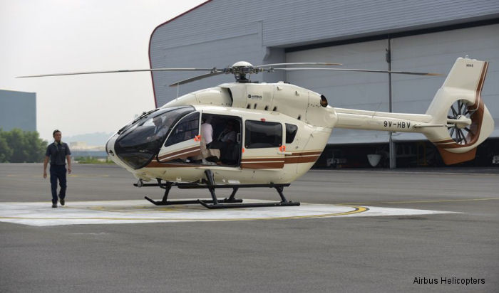 Helicopter Airbus H145D2 / EC145T2 Serial 20058 Register RP-C9898 9V-HBV used by Airbus Helicopters Southeast Asia AHSA. Built 2015. Aircraft history and location