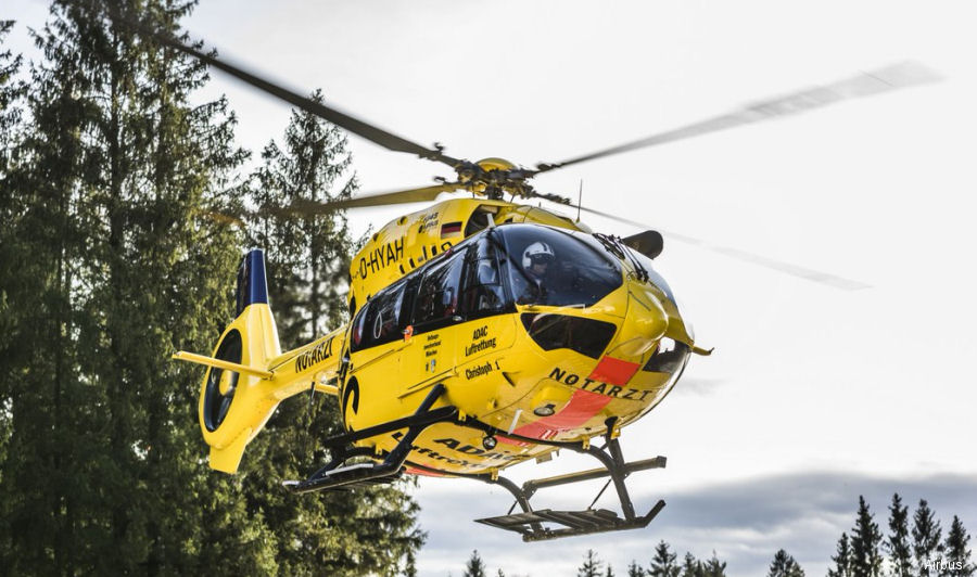 Helicopter Airbus H145D2 / EC145T2 Serial 20079 Register D-HYAH used by ADAC Luftrettung ADAC Christoph Murnau (ADAC) ,Christoph 1 (ADAC) ,Christoph 66 (ADAC). Built 2016. Aircraft history and location