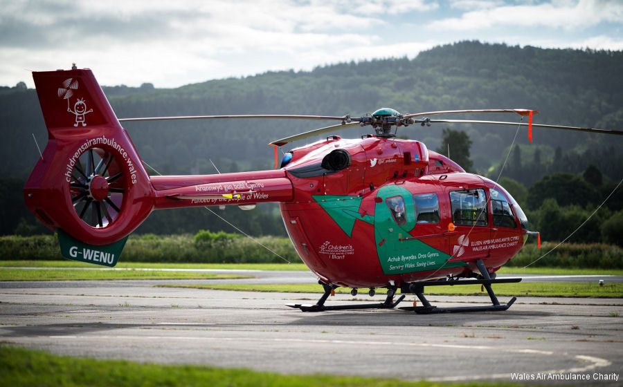 Helicopter Airbus H145 / EC145T2 Serial 20112 Register G-WENU used by UK Air Ambulances WAAC (Wales Air Ambulance) ,Babcock International Babcock. Built 2016. Aircraft history and location