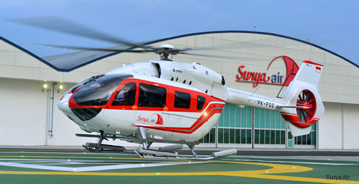 Helicopter Airbus H145D2 / EC145T2 Serial 20053 Register PK-FGG 9V-HBU used by Surya Air ,Airbus Helicopters Southeast Asia AHSA. Aircraft history and location