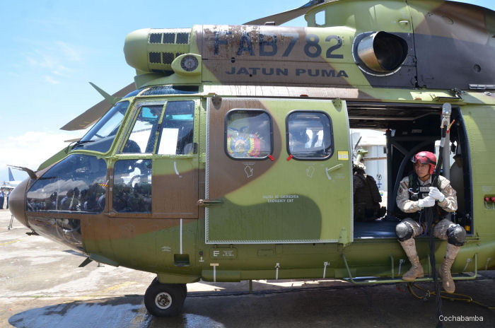 Helicopter Airbus H215 / AS332C1e / AS332L1e Serial 2981 Register FAB-782 used by Fuerza Aerea Boliviana (Bolivian Air Force). Built 2015. Aircraft history and location