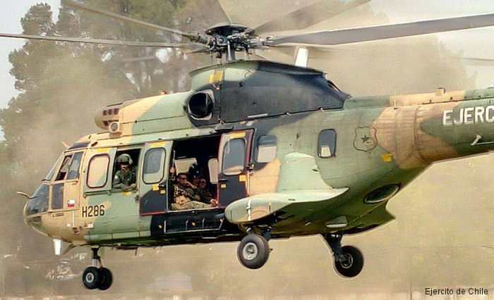 Helicopter Eurocopter AS532AL Cougar Serial 2761 Register H286 used by Ejercito de Chile (Chilean Army). Aircraft history and location